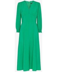 Whistles - Sula V-neck Long-sleeve Woven Midi Dress - Lyst