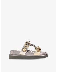 Kurt Geiger - Orson Crystal-Embellished Metallic-Leather Sandals - Lyst