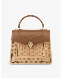 BVLGARI - Serpenti Forever Medium Leather And Wicker Top-Handle Bag - Lyst
