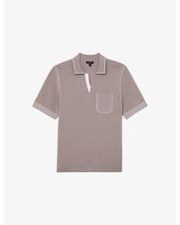 Reiss - Newbury Contrast-Stitch Stretch-Knit Polo Shirt - Lyst