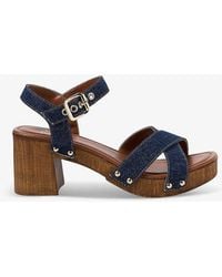 Dune - Vy-denim Fabric Judies Cork-platform Heeled Leather Sandals - Lyst