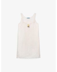 Prada - Embroidered Slubbed Linen Mini Dress - Lyst