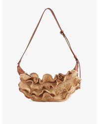 Zimmermann - Goldentime Ruffle Raffia Shoulder Bag - Lyst