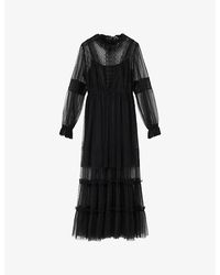 AllSaints Mila Lace Panelled Frill Trim Maxi Dress in White | Lyst