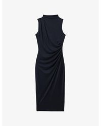 Reiss - Beaux High-neck Draped Woven Midi Dress - Lyst
