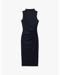 Reiss - Beaux High-Neck Draped Woven Midi Dress - Lyst