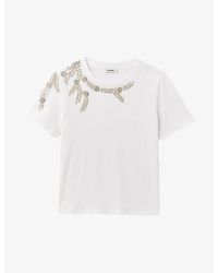 Sandro - Rhinestone-embellished Cotton T-shirt - Lyst