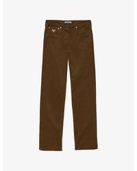 Prada - Wide-Leg Triangle-Plaque Corduroy Trousers - Lyst