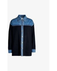 Sandro - Oversized Knitted And Stretch-denim Jacket - Lyst