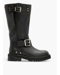 AllSaints - Tay Calf Length Leather Biker Boots - Lyst