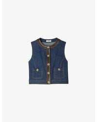 Sandro - Leather-Trim Button-Down Denim Top - Lyst