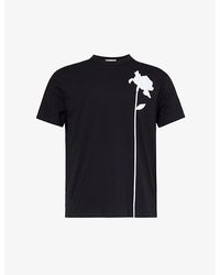 Valentino - Floral-motif Crewneck Cotton-jersey T-shirt - Lyst