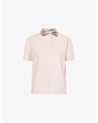 Burberry - Check-Collar Logo-Embroidered Cotton Polo Shirt - Lyst