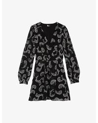 The Kooples - Feather-Print Long-Sleeve Woven Mini Dress - Lyst