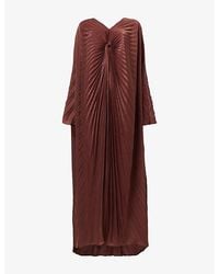 eem - Pleated V-Neck Woven Maxi Dress - Lyst