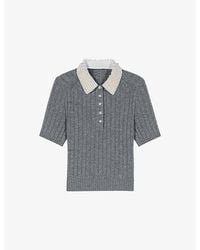 Maje - Beaded Removable-Collar Stretch Wool-Blend Jumper - Lyst