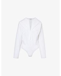 Alaïa - Long-sleeved Round-neck Cotton Bodysuit - Lyst