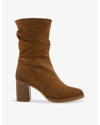 Dune - Prominant Ruched-top Heeled Suede Ankle Boots - Lyst
