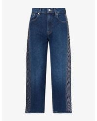7 For All Mankind - Stovepipe Studded Straight-Leg Stretch-Denim Ankle Jeans - Lyst