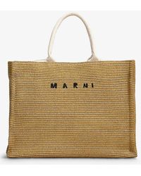 Marni - Embroidered-logo Woven-raffia Tote Bag - Lyst