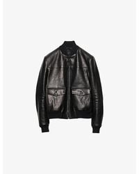 Prada - Patch-Pocket Leather Bomber Jacket - Lyst