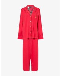 Ralph Lauren - Embroidered-Logo Wide-Leg Cotton-Blend Pyjama Set - Lyst