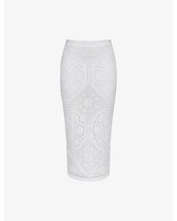 House Of Cb - Cecilia Broderie-Anglaise Stretch-Cotton Midi Skirt Xs (A-C Cup) - Lyst