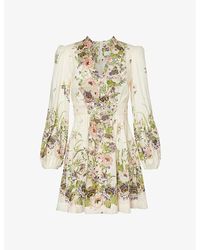 Zimmermann - Creamfloral Halliday Floral-print Linen Mini Dress - Lyst