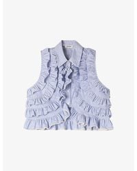 Sandro - Ruffled Striped Cotton Shirt - Lyst