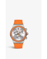 Swatch Yvs483 Hyperbrights Stainless Steel Rubber Quartz Watch - Orange