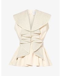 Mona Alshebil - Ruffled-Trim Collared Denim Top - Lyst