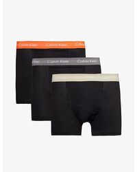 Calvin Klein - Branded-waistband Mid-rise Pack Of Three Stretch-cotton Trunks X - Lyst