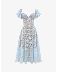 House Of Cb - Austen Lace-Embroidered Flared-Sleeve Woven Midi Dress - Lyst