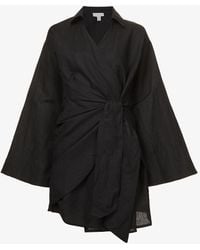 Pretty Lavish Louis Kimono-style Cotton And Linen Mini Dress - Black