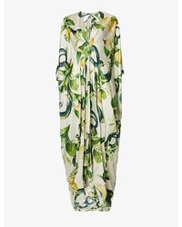 Roberto Cavalli - V-neck Graphic-pattern Silk Maxi Dress - Lyst