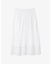 Whistles - Flared Broderie-Trim Cotton Midi Skirt - Lyst