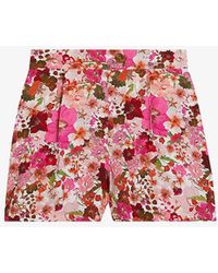 Ted Baker - Floral-print High-rise Twill Shorts - Lyst