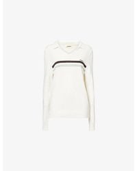 ADANOLA - Stripe-Print Knitted Cotton-Blend Polo Jumper - Lyst