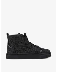 Christian Louboutin - Adolon Glitter-embellished Leather High-top Trainers - Lyst