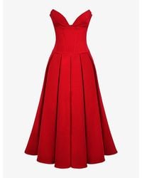 House Of Cb - Lady Plunge-Neck Stretch-Cotton Midi Dress - Lyst