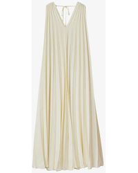 Reiss - Loreli Pleated Cape-sleeve Woven Maxi Dress - Lyst