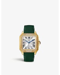 Cartier - Crwjsa0020 Santos De 18ct Gold, Diamond And Leather Watch - Lyst