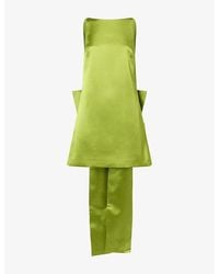 Self-Portrait - Bow Round-Neck Sleeveless Satin Mini Dress - Lyst