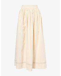 Mona Alshebil - Contrast-Stitch Pleated Denim Maxi Skirt - Lyst