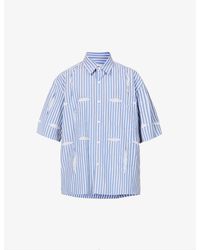 Toga Virilis Typewriter Striped Cotton Shirt - Blue