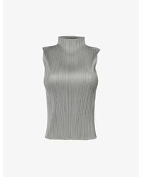Pleats Please Issey Miyake - Basic High-neck Pleated Woven Top - Lyst
