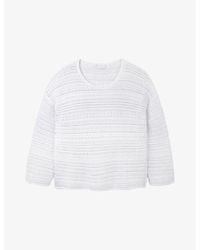 The White Company - Round-Neck Off-Shoulder Textured Cotton-Blend Jumper - Lyst