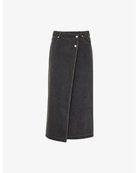 Whistles - Wrap Button-Up Denim Midi Skirt - Lyst