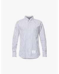 Thom Browne - Vy Striped Logo-patch Cotton-poplin Shirt - Lyst