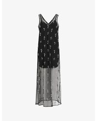AllSaints - Kai Crystal-embellished Sleeveless Woven Midi Dress - Lyst
